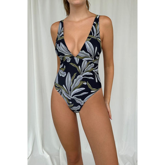 Tropical Leopard Puff Sleeve Girls One Piece Swimsuit 7-14 - Shade